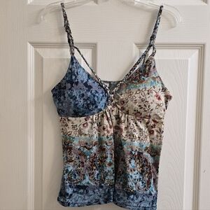 American Rag Blue and Cream Floral Camisole With Padding.